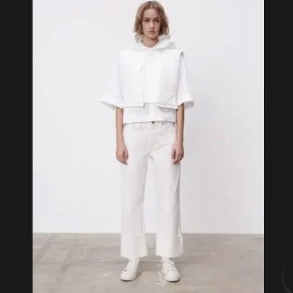 ZARA NWT High Rise WideTurn Up Leg Jeans Oyster  White size 12 - Picture 1 of 8